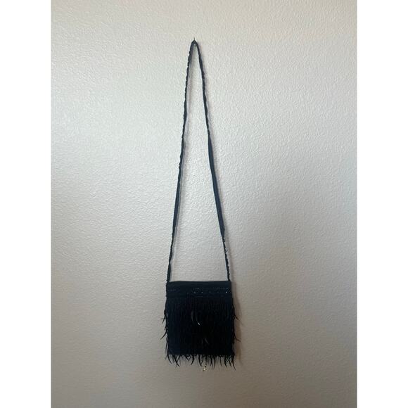 VINTAGE ANTIQUE BEADED SATIN CROSSBODY COCKTAIL SHOULDER BAG PURSE BLACK - Picture 3 of 8